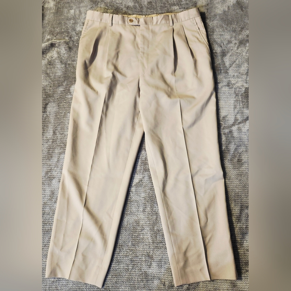 Angelico Super 100's Zanieri Made In Italy Pleated Pant Khaki 100% Wool Sz 36 ,